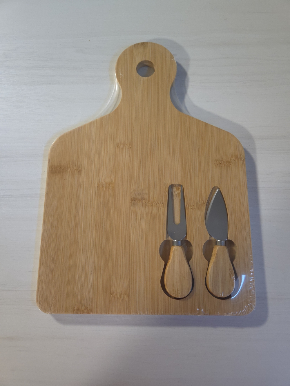 Bamboo Cheese Board with Knife and Fork Set - Natural